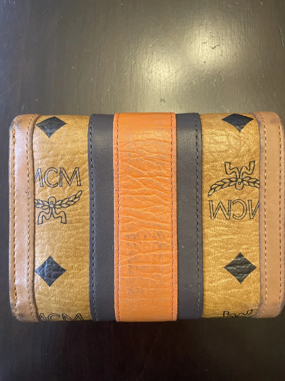 MCM Visetos Trifold Wallet Cognac Orange Brown